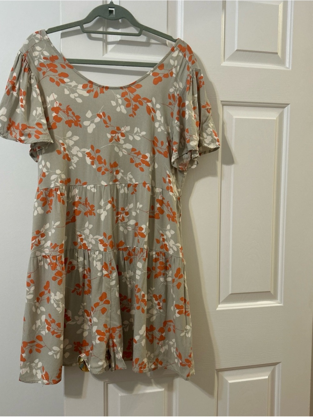 Sage, green, white, and orange floral romper size large
